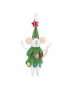 Gisela Graham Mixed Wool Christmas Tree Mouse Decoration